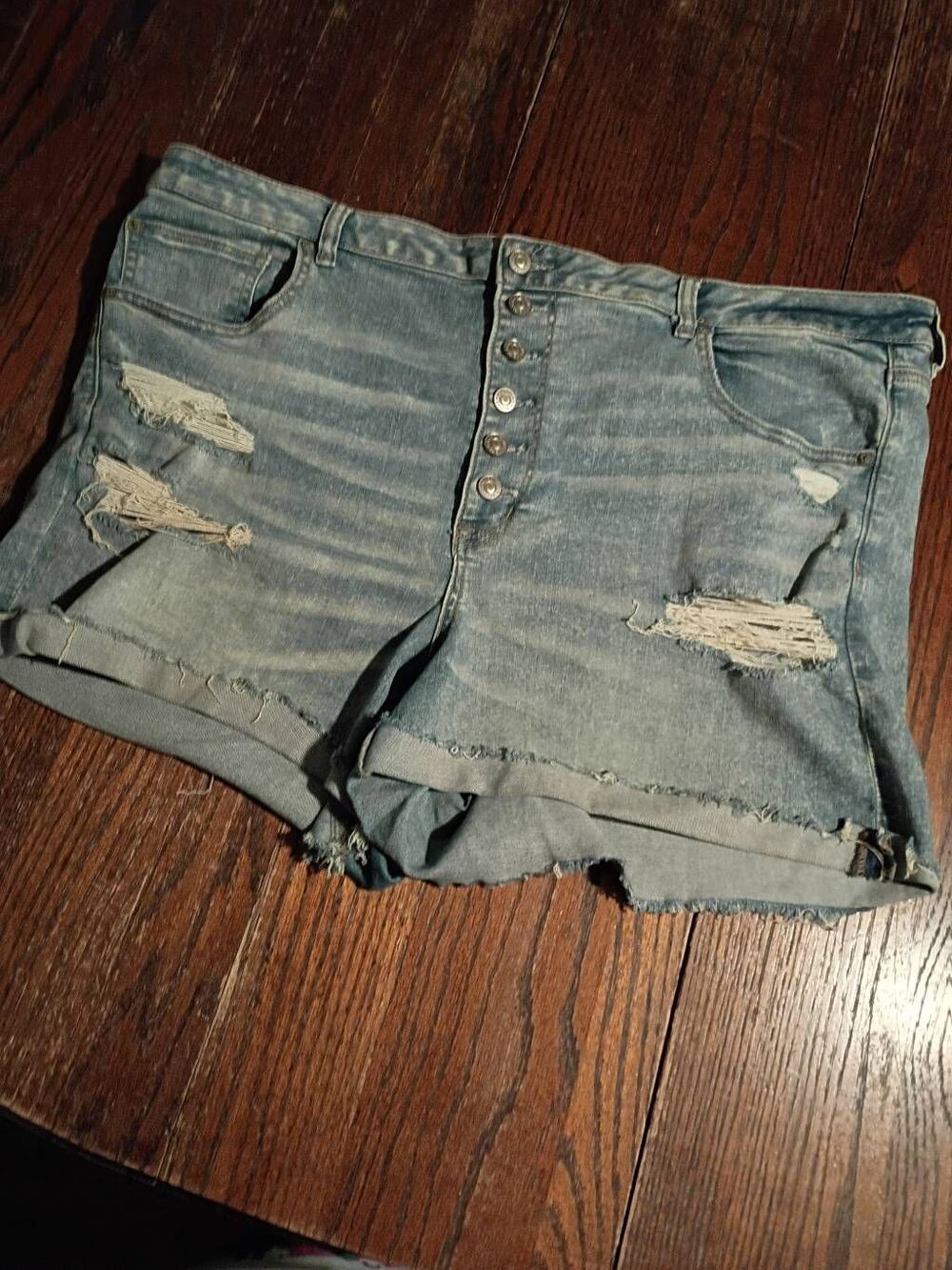 Size 24 American Eagle Stretch Super High Rise Shortie Denim Blue Jean Shorts